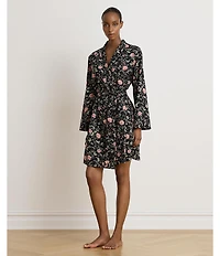Lauren Ralph Lauren Woven Floral Print Long Sleeve Short Wrap Robe