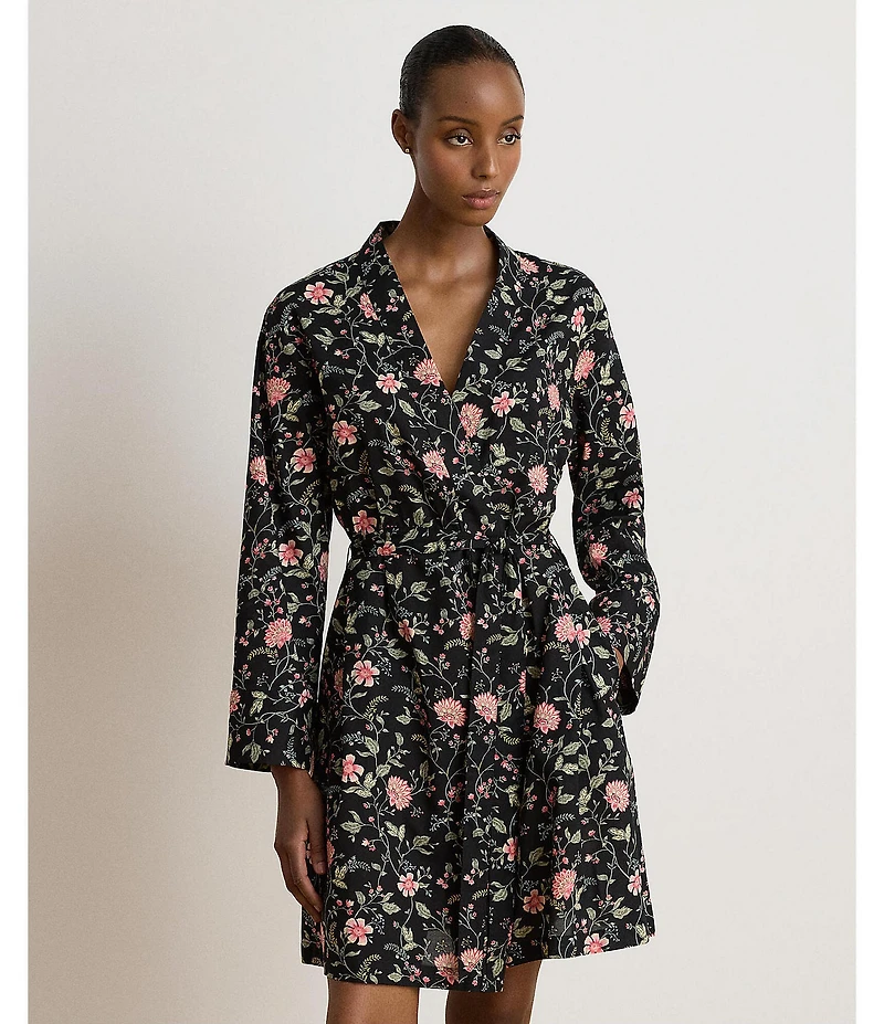 Lauren Ralph Lauren Woven Floral Print Long Sleeve Short Wrap Robe