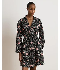 Lauren Ralph Lauren Woven Floral Print Long Sleeve Short Wrap Robe