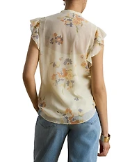 Lauren Ralph Lauren Woven Georgette Print Band Collar Flutter Sleeve Blouse