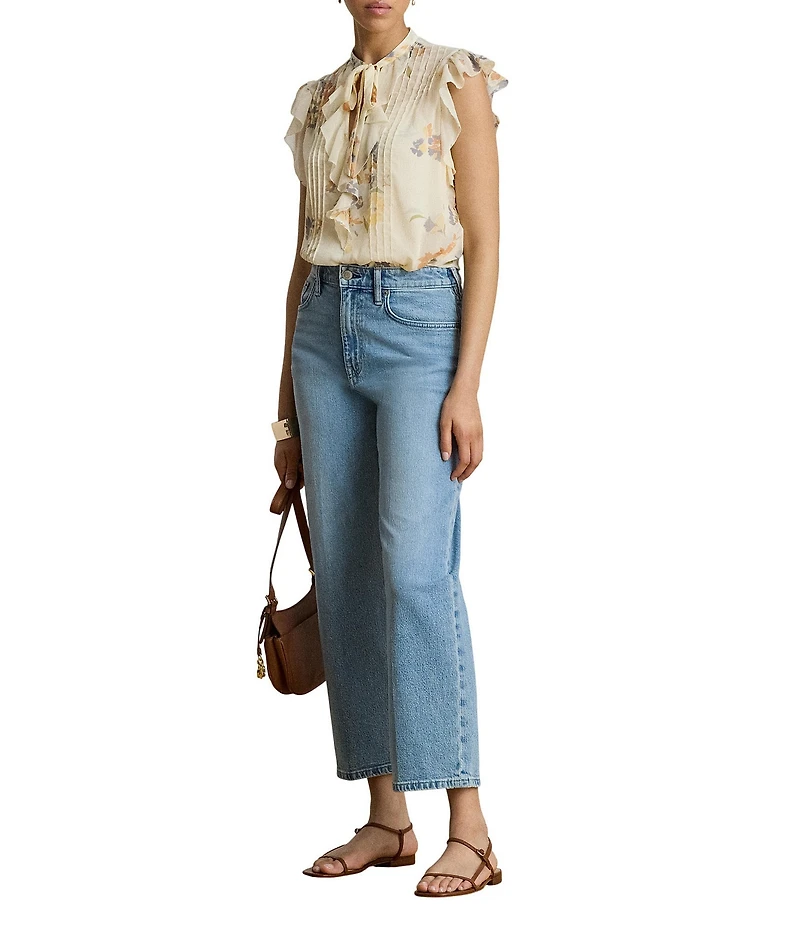 Lauren Ralph Lauren Woven Georgette Print Band Collar Flutter Sleeve Blouse