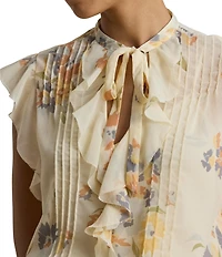 Lauren Ralph Lauren Woven Georgette Print Band Collar Flutter Sleeve Blouse