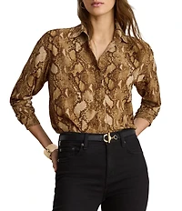 Lauren Ralph Lauren Woven Georgette Print Point Collar Long Sleeve Shirt