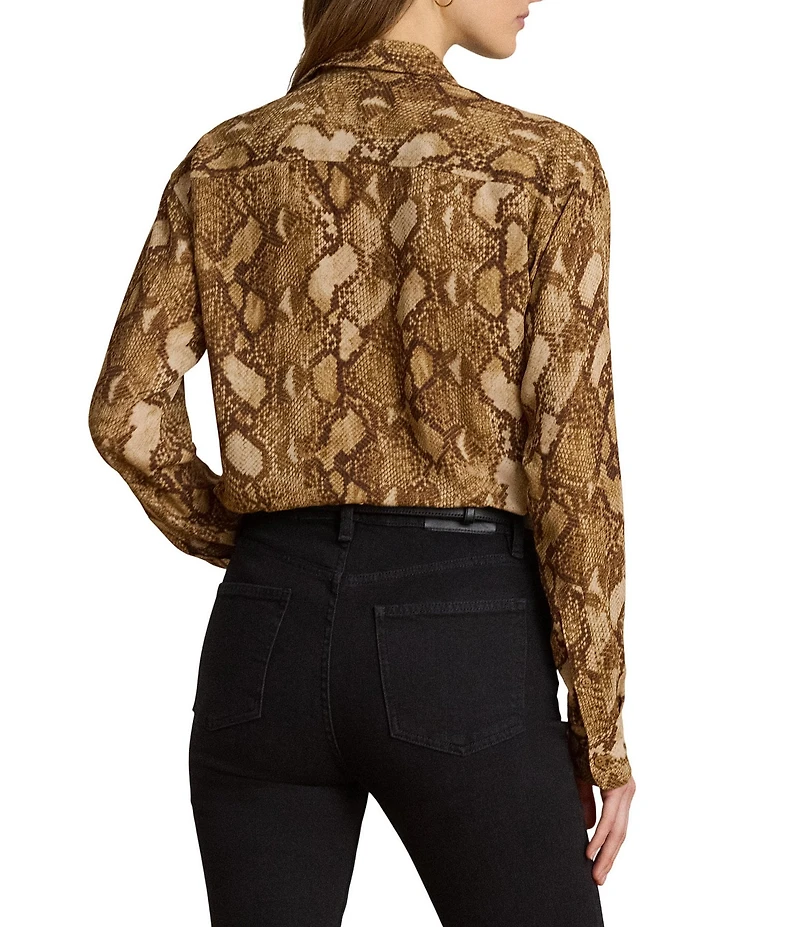 Lauren Ralph Lauren Woven Georgette Print Point Collar Long Sleeve Shirt