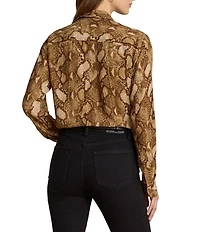 Lauren Ralph Lauren Woven Georgette Print Point Collar Long Sleeve Shirt