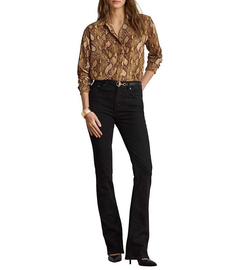 Lauren Ralph Lauren Woven Georgette Print Point Collar Long Sleeve Shirt