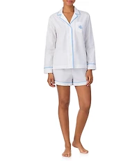 Lauren Ralph Lauren Woven Herringbone Long Sleeve Notch Collar Shorty Pajama Set