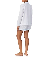 Lauren Ralph Lauren Woven Herringbone Long Sleeve Notch Collar Shorty Pajama Set
