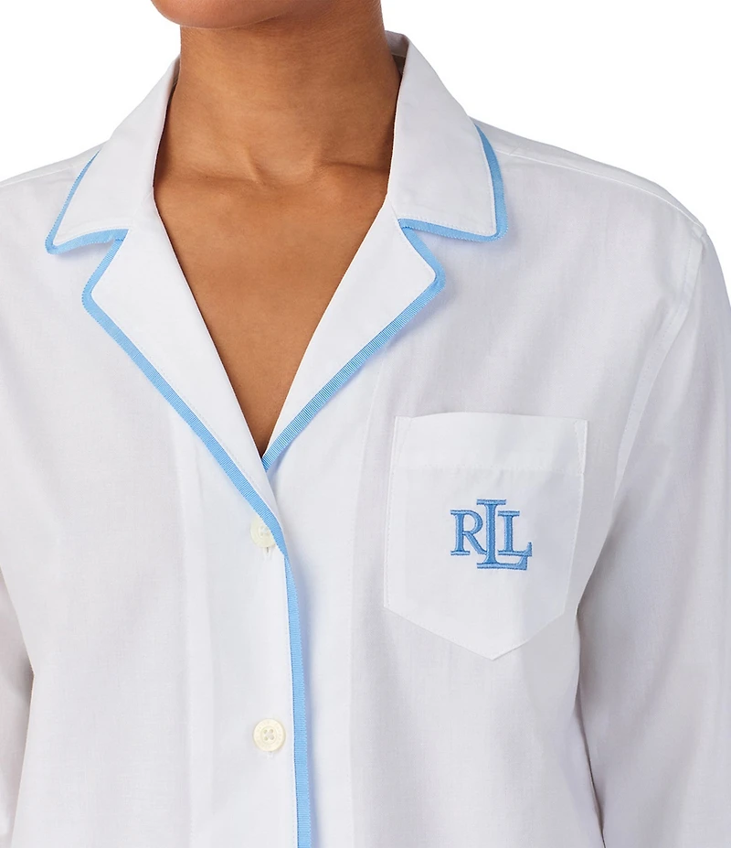 Lauren Ralph Lauren Woven Herringbone Long Sleeve Notch Collar Shorty Pajama Set