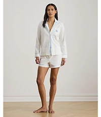 Lauren Ralph Lauren Woven Herringbone Long Sleeve Notch Collar Shorty Pajama Set