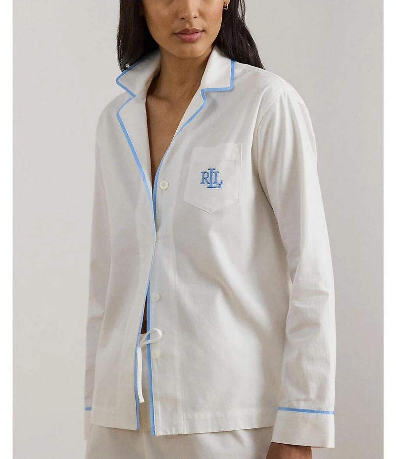 Lauren Ralph Lauren Woven Herringbone Long Sleeve Notch Collar Shorty Pajama Set