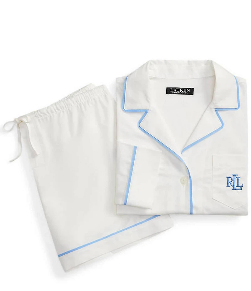 Lauren Ralph Lauren Woven Herringbone Long Sleeve Notch Collar Shorty Pajama Set
