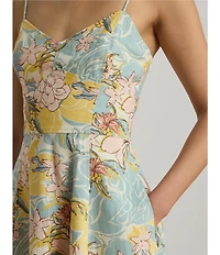 Lauren Ralph Lauren Woven Linen Floral Print Sweetheart Neck Sleeveless Midi A-Line Dress