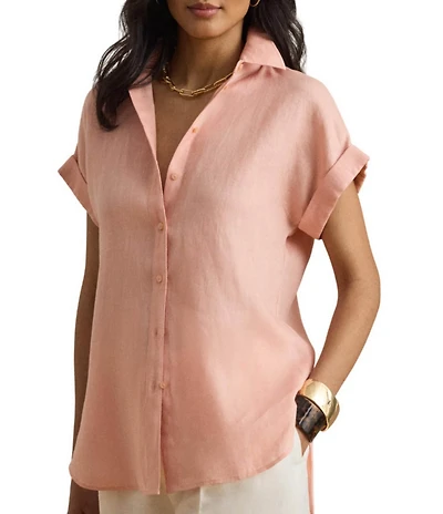 Lauren Ralph Lauren Woven Linen Point Collar Short Sleeve Shirt