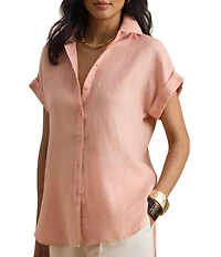 Lauren Ralph Lauren Woven Linen Point Collar Short Sleeve Shirt