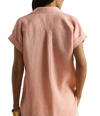 Lauren Ralph Lauren Woven Linen Point Collar Short Sleeve Shirt