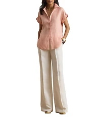 Lauren Ralph Lauren Woven Linen Point Collar Short Sleeve Shirt