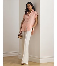 Lauren Ralph Lauren Woven Linen Point Collar Short Sleeve Shirt