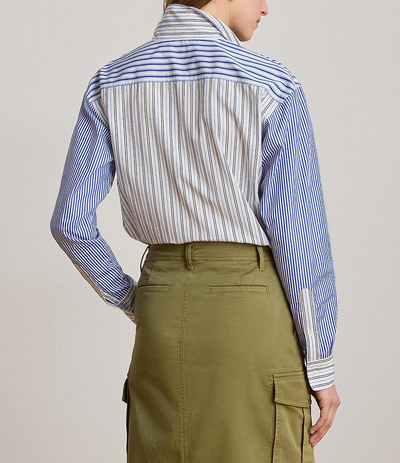 Lauren Ralph Lauren Woven Multi Stripe Spread Collar Long Sleeve Shirt