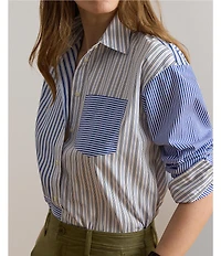 Lauren Ralph Lauren Woven Multi Stripe Spread Collar Long Sleeve Shirt