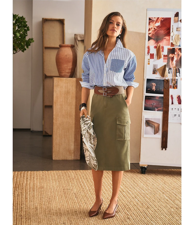 Lauren Ralph Lauren Woven Multi Stripe Spread Collar Long Sleeve Shirt