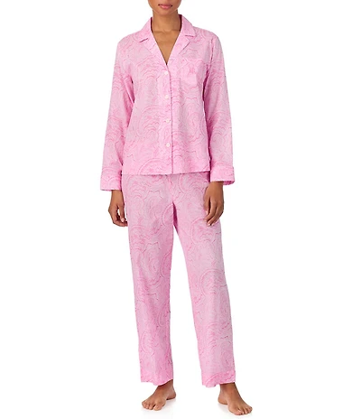 Lauren Ralph Lauren Woven Paisley Print Long Sleeve Notch Collar Long Pajama Set