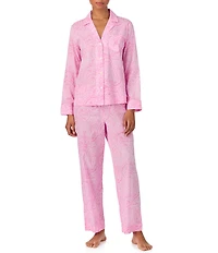 Lauren Ralph Lauren Woven Paisley Print Long Sleeve Notch Collar Long Pajama Set