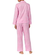 Lauren Ralph Lauren Woven Paisley Print Long Sleeve Notch Collar Long Pajama Set