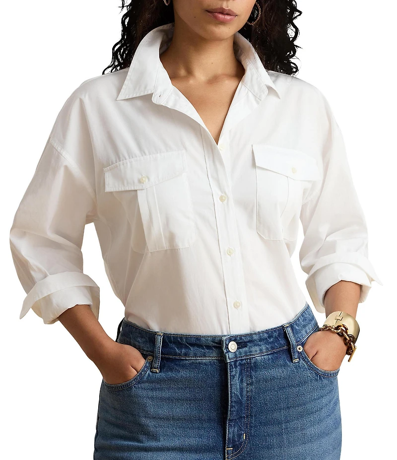 Lauren Ralph Lauren Woven Point Collar Long Sleeve Shirt