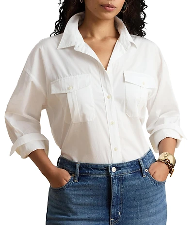 Lauren Ralph Lauren Woven Point Collar Long Sleeve Shirt