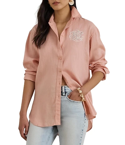 Lauren Ralph Lauren Woven Point Collar Long Sleeve Shirt