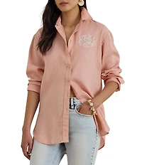 Lauren Ralph Lauren Woven Point Collar Long Sleeve Shirt