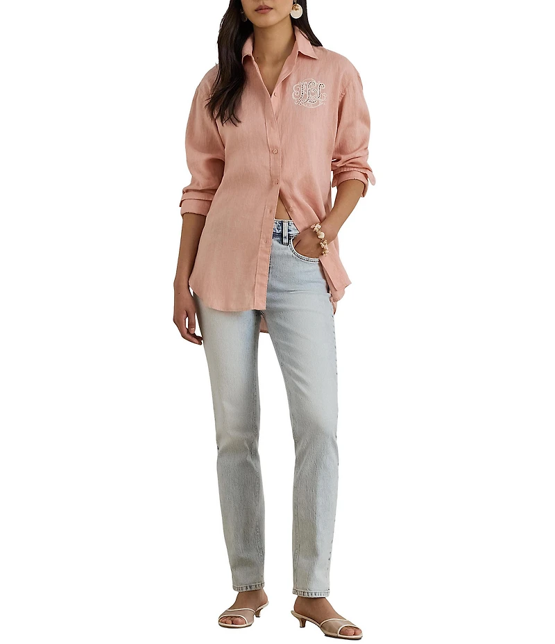 Lauren Ralph Lauren Woven Point Collar Long Sleeve Shirt