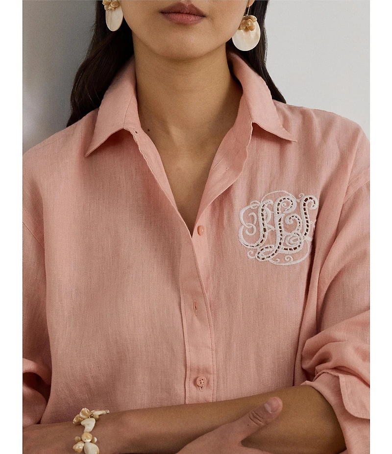 Lauren Ralph Lauren Woven Point Collar Long Sleeve Shirt