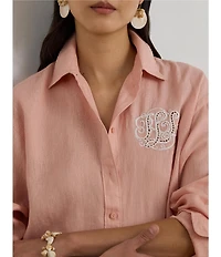 Lauren Ralph Lauren Woven Point Collar Long Sleeve Shirt
