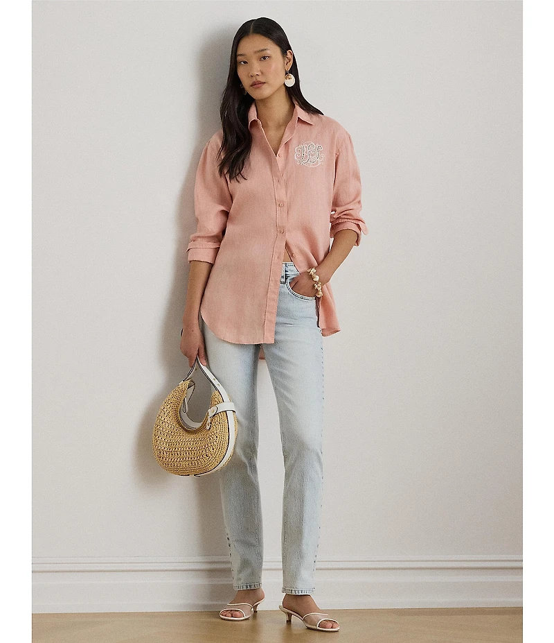 Lauren Ralph Lauren Woven Point Collar Long Sleeve Shirt