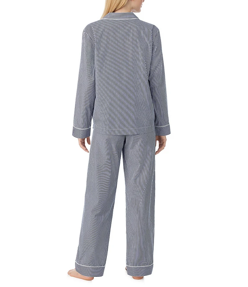 Lauren Ralph Lauren Woven Poplin Striped Long Sleeve Notch Collar Long Pajama Set