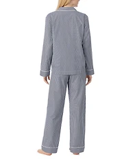 Lauren Ralph Lauren Woven Poplin Striped Long Sleeve Notch Collar Long Pajama Set