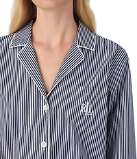 Lauren Ralph Lauren Woven Poplin Striped Long Sleeve Notch Collar Long Pajama Set