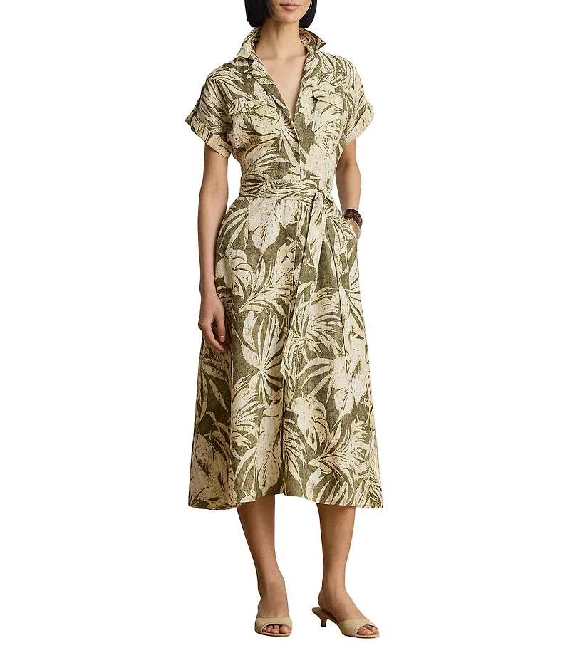 Lauren Ralph Lauren Woven Print Camp Notch Collar Short Sleeve A-Line Dress