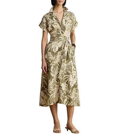Lauren Ralph Lauren Woven Print Camp Notch Collar Short Sleeve A-Line Dress