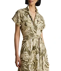 Lauren Ralph Lauren Woven Print Camp Notch Collar Short Sleeve A-Line Dress
