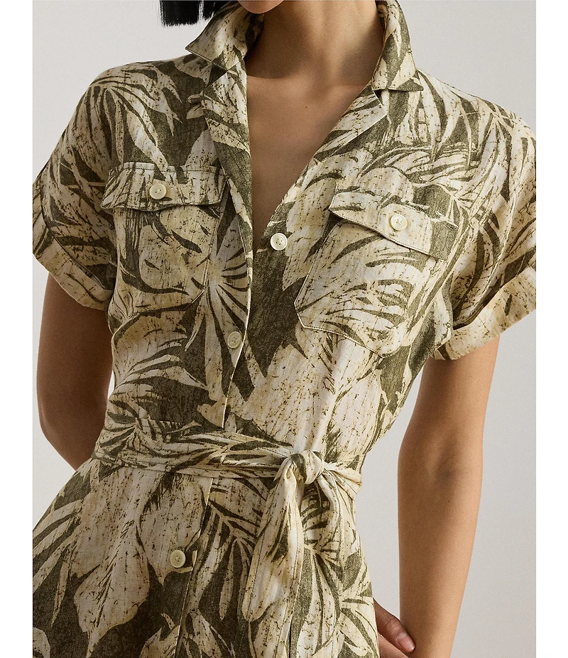 Lauren Ralph Lauren Woven Print Camp Notch Collar Short Sleeve A-Line Dress