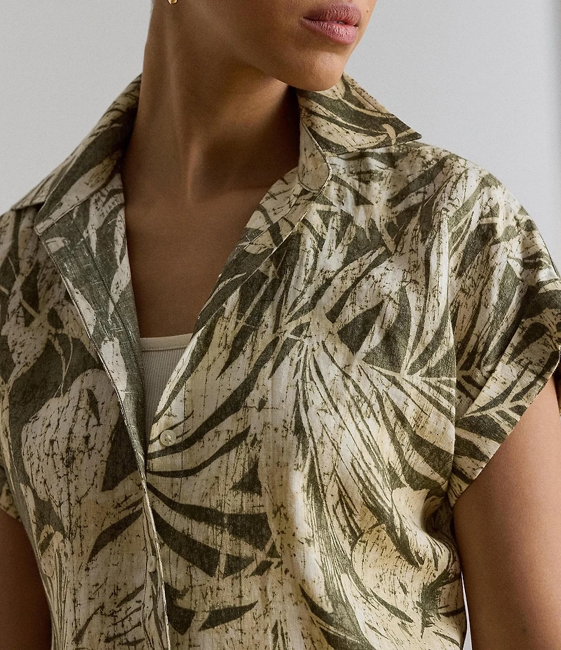 Lauren Ralph Lauren Woven Print Point Collar Short Sleeve Sport Shirt