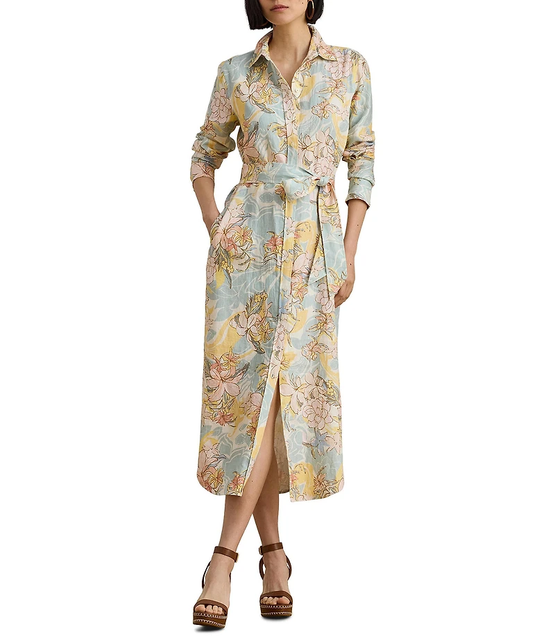 Lauren Ralph Lauren Woven Printed Point Collar Long Sleeve Shirt Dress