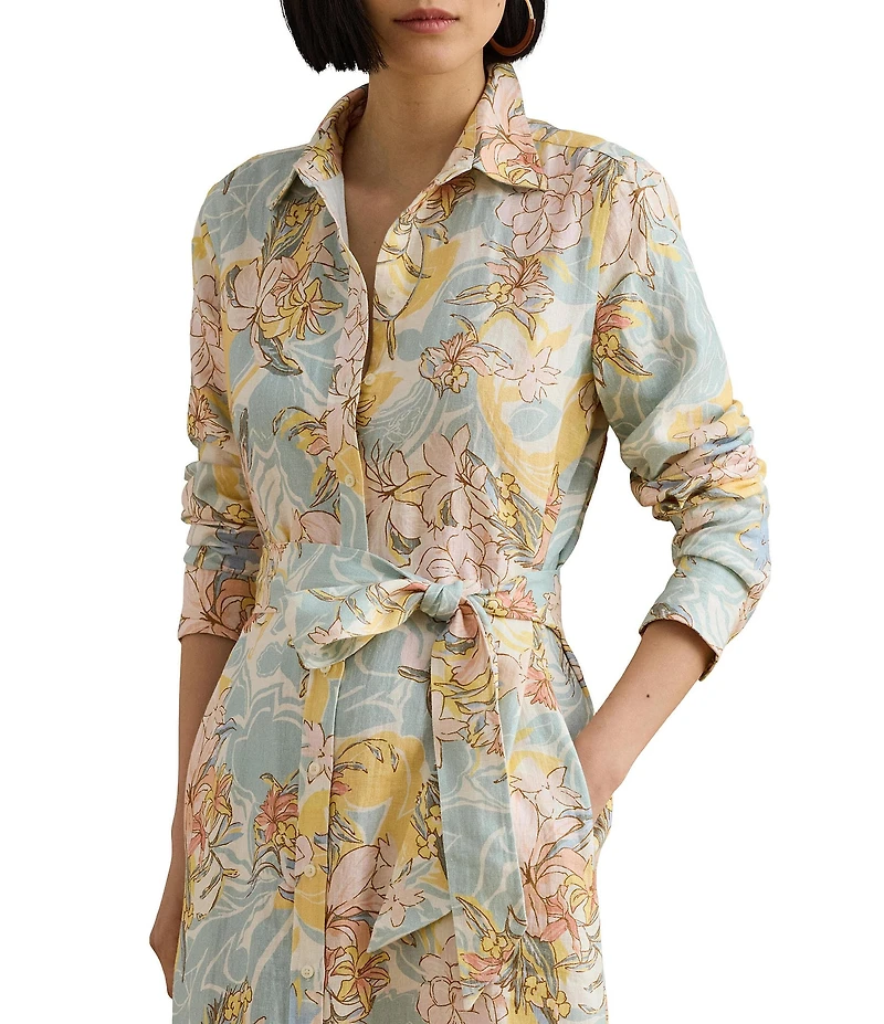 Lauren Ralph Lauren Woven Printed Point Collar Long Sleeve Shirt Dress