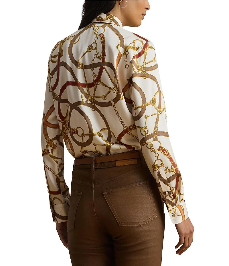 Lauren Ralph Lauren Woven Printed Point Collar Long Sleeve Tie Neck Shirt