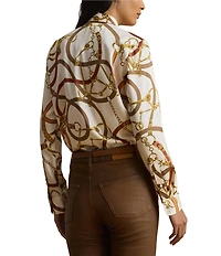 Lauren Ralph Lauren Woven Printed Point Collar Long Sleeve Tie Neck Shirt