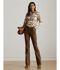 Lauren Ralph Lauren Woven Printed Point Collar Long Sleeve Tie Neck Shirt
