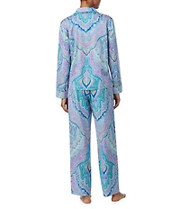 Lauren Ralph Lauren Woven Sateen Paisley Print Long Sleeve Notch Collar Long Pajama Set
